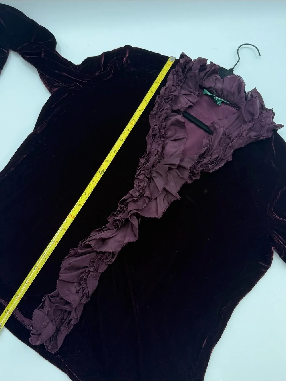 Ralph Lauren Velvet Ruffle Front Button-Down Shirt in Deep Plum - Picture 6 of 6